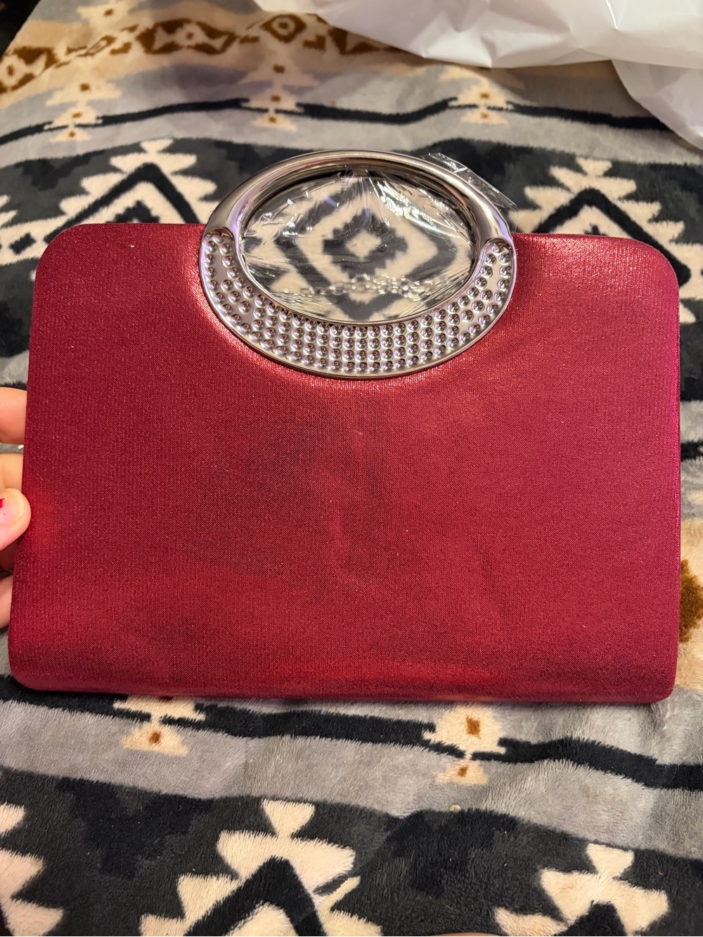 NWT Sparkling Fuchsia/Burgundy Glitter Clutch with Silver Crossbody Chain - Picture 3 of 14